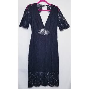 NWT'S •LULUS• Romance Language  Black Backless Lace Dress Short Sleeve Size M